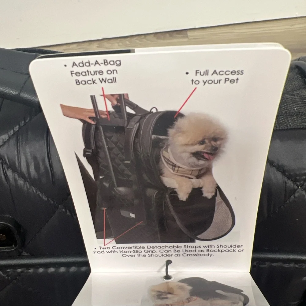 Joan & David 20” Diamond Quilted Travel Pet Carrier Backpack Black JDB2358 $290